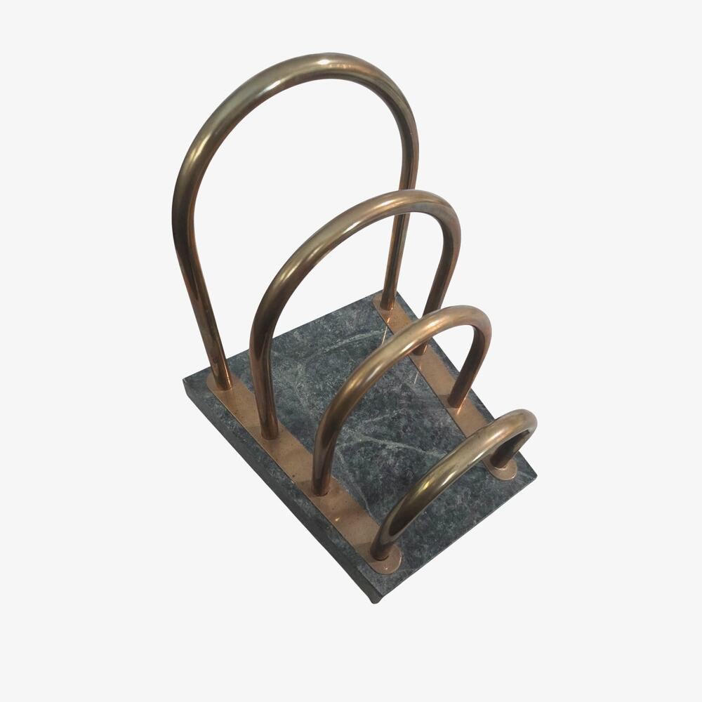 Vtg Heavy Marble Brass Arch Letter Holder Mail Organizer Sorter MCM Style Desk